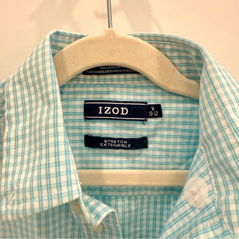 Izod Boy's Light Blue Gingham Shirt - Picture 3 of 6